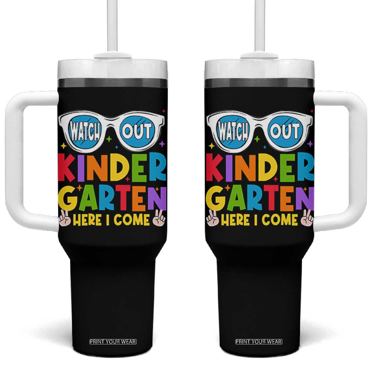 Back to School Kinder Tumbler With Handle Funny Kindergarten Teacher Team TS10 One Size: 40 oz Black Print Your Wear