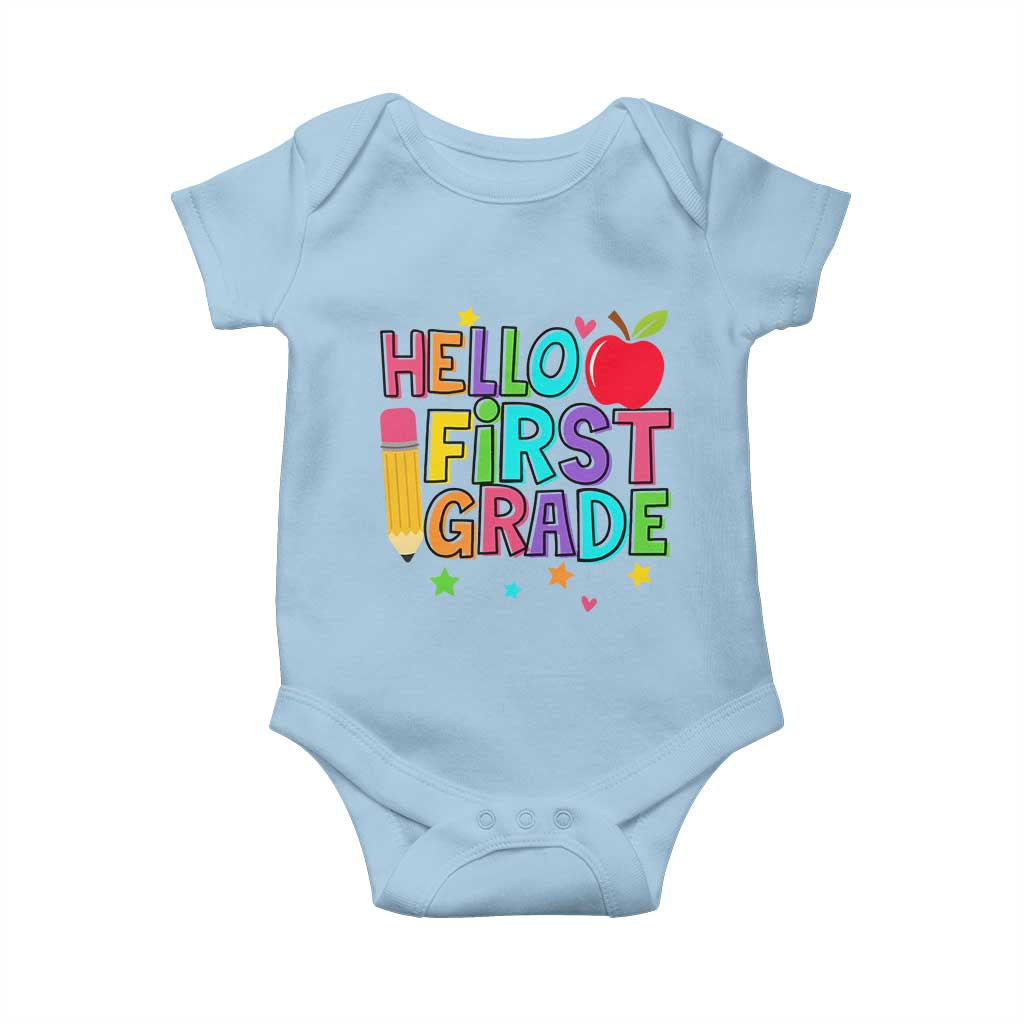 Hello First Grade Teacher Baby Onesie Back To School 1st Grade Team TS10 Light Blue Print Your Wear
