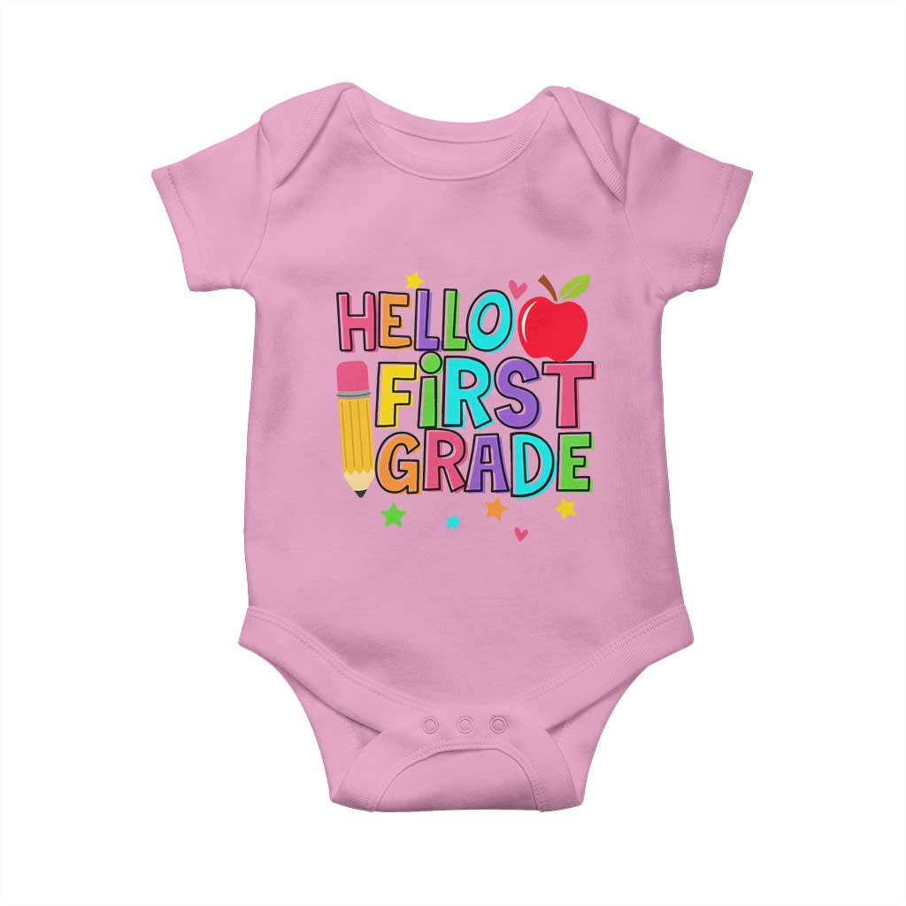 Hello First Grade Teacher Baby Onesie Back To School 1st Grade Team TS10 Light Pink Print Your Wear