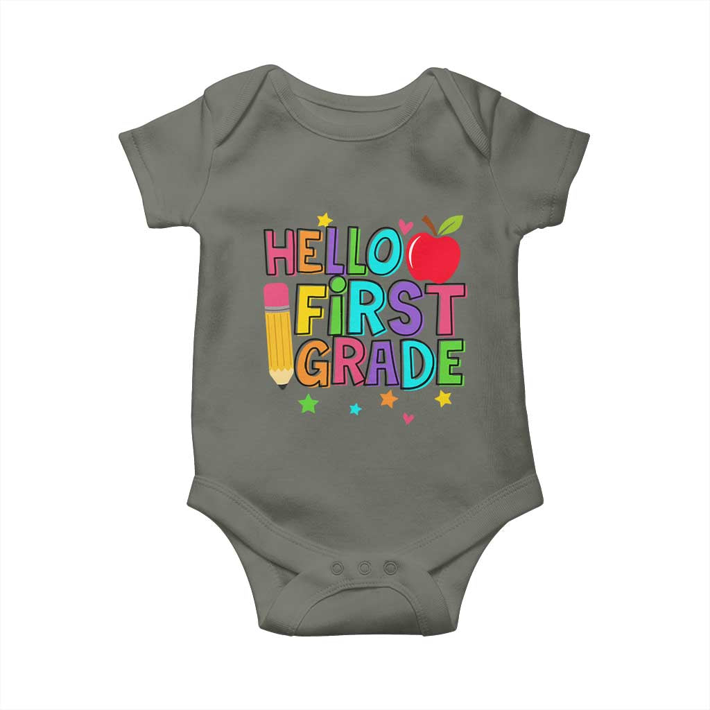 Hello First Grade Teacher Baby Onesie Back To School 1st Grade Team TS10 Military Green Print Your Wear