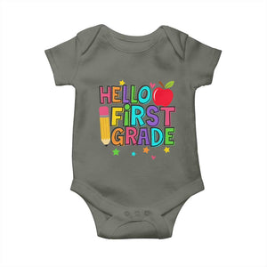 Hello First Grade Teacher Baby Onesie Back To School 1st Grade Team TS10 Military Green Print Your Wear