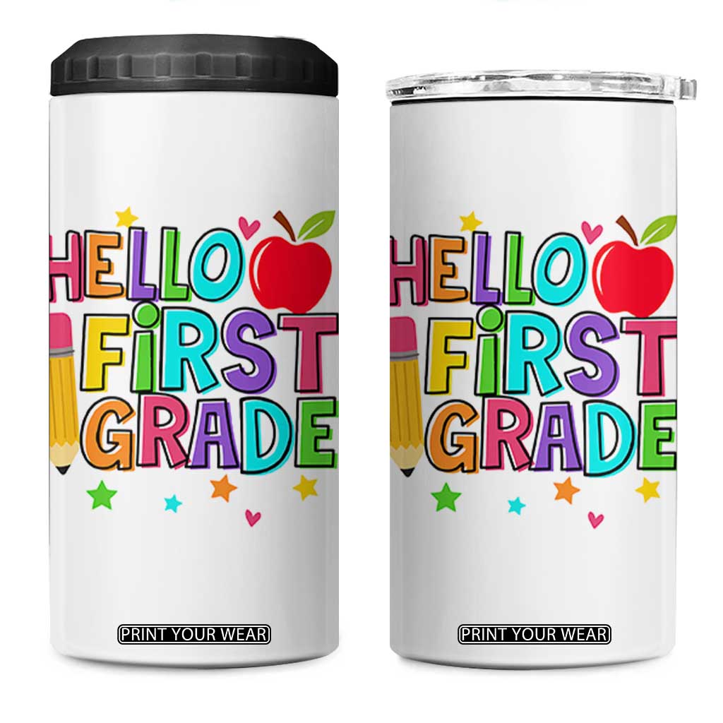Hello First Grade Teacher 4 in 1 Can Cooler Tumbler Back To School 1st Grade Team TS10 One Size: 16 oz White Print Your Wear