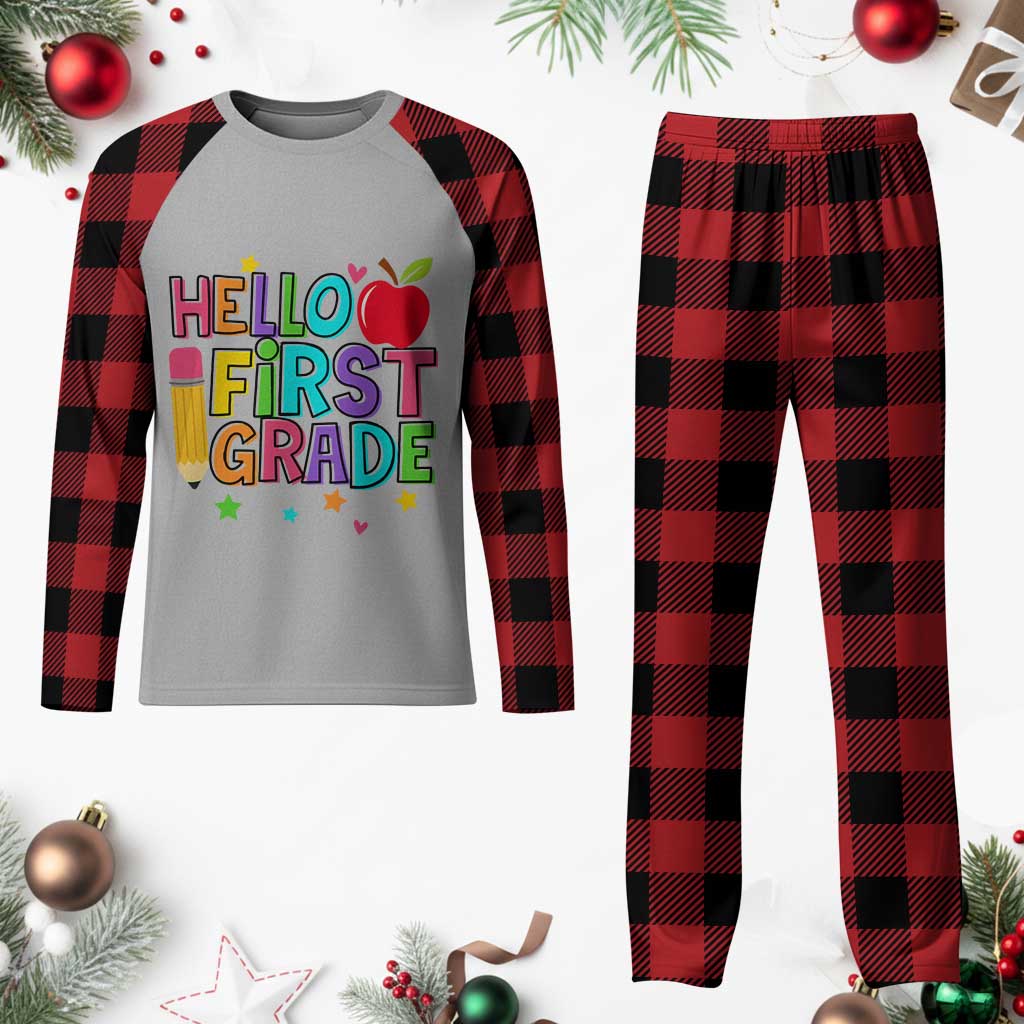 Hello First Grade Teacher Plaid Pajama Set Back To School 1st Grade Team TS10 Buffalo Plaid Print Your Wear