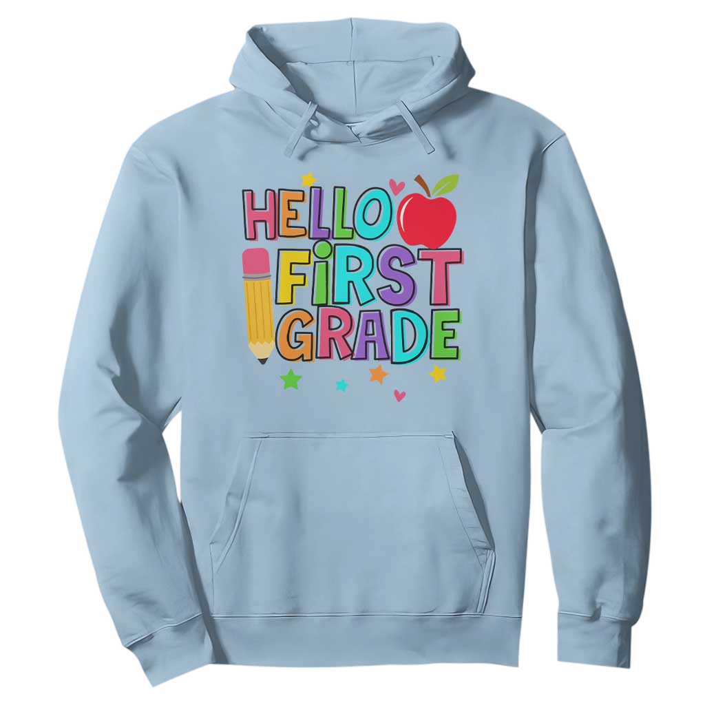 Hello First Grade Teacher Hoodie Back To School 1st Grade Team TS10 Light Blue Print Your Wear