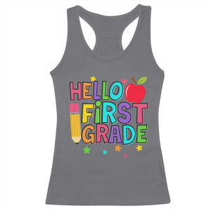 Hello First Grade Teacher Racerback Tank Top Back To School 1st Grade Team TS10 Charcoal Print Your Wear