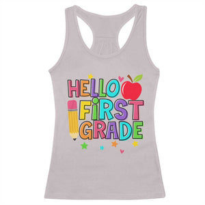 Hello First Grade Teacher Racerback Tank Top Back To School 1st Grade Team TS10 Ice Gray Print Your Wear