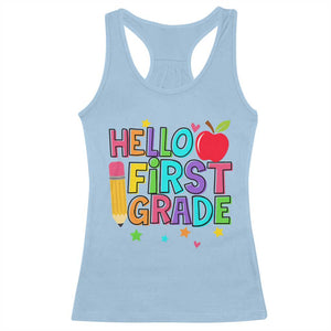 Hello First Grade Teacher Racerback Tank Top Back To School 1st Grade Team TS10 Light Blue Print Your Wear
