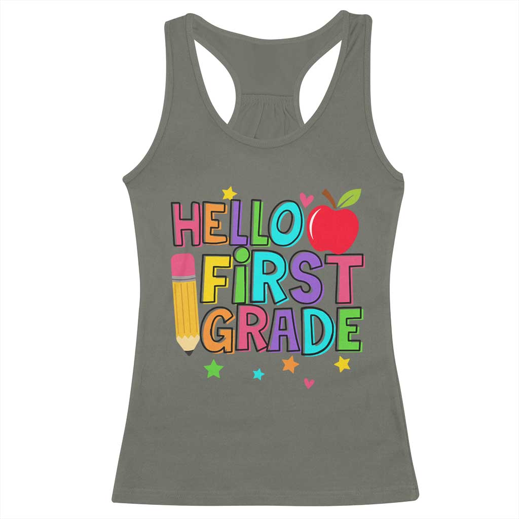 Hello First Grade Teacher Racerback Tank Top Back To School 1st Grade Team TS10 Military Green Print Your Wear