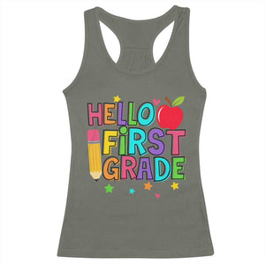 Hello First Grade Teacher Racerback Tank Top Back To School 1st Grade Team TS10 Military Green Print Your Wear