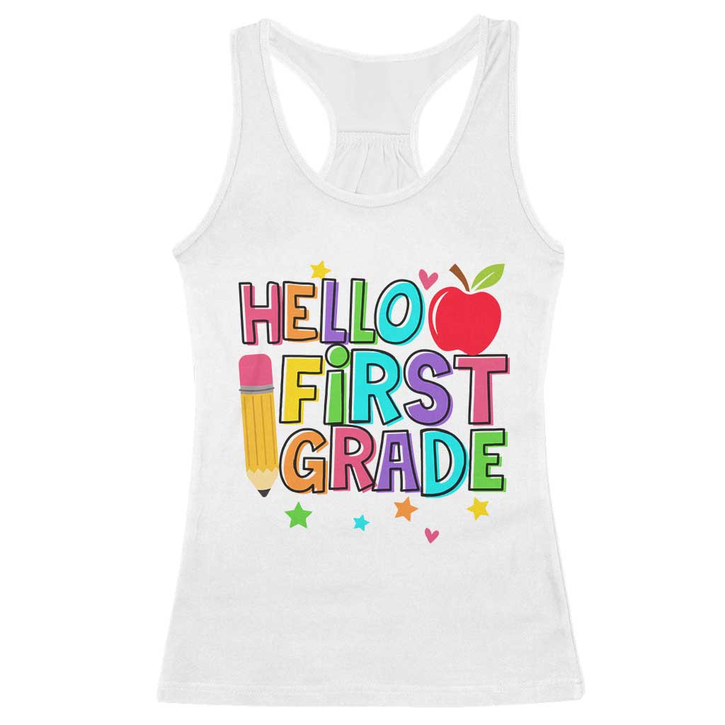 Hello First Grade Teacher Racerback Tank Top Back To School 1st Grade Team TS10 White Print Your Wear
