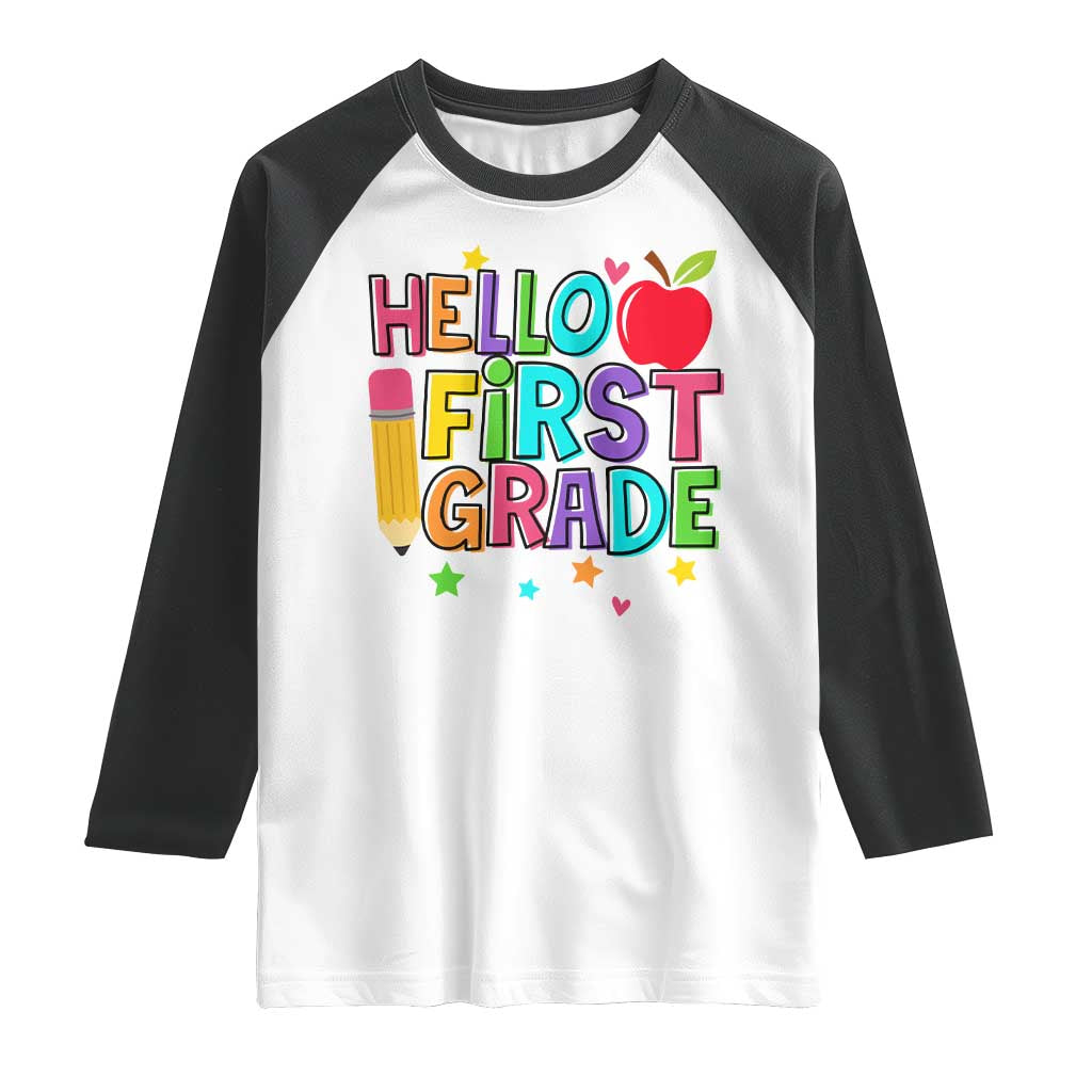 Hello First Grade Teacher Raglan Shirt Back To School 1st Grade Team TS10 White Black Print Your Wear