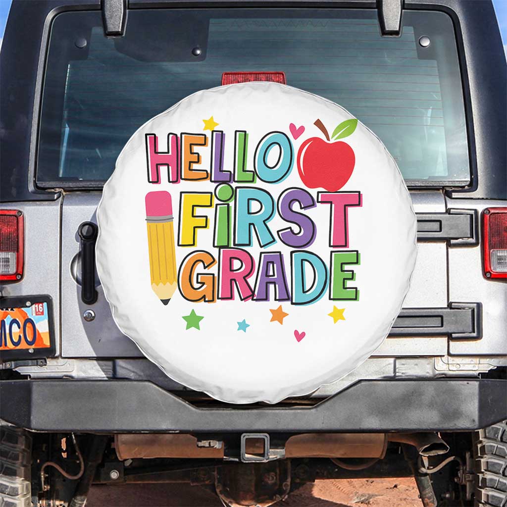 Hello First Grade Teacher Spare Tire Cover Back To School 1st Grade Team TS10 No hole White Print Your Wear