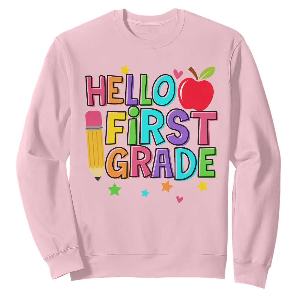 Hello First Grade Teacher Sweatshirt Back To School 1st Grade Team TS10 Light Pink Print Your Wear
