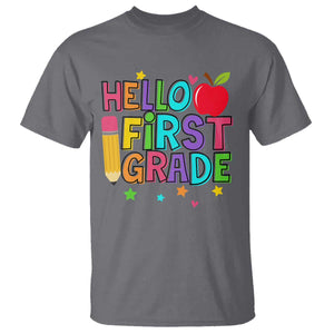 Hello First Grade Teacher T Shirt Back To School 1st Grade Team TS10 Charcoal Print Your Wear