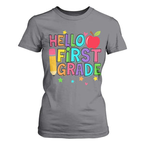 Hello First Grade Teacher T Shirt For Women Back To School 1st Grade Team TS10 Charcoal Print Your Wear