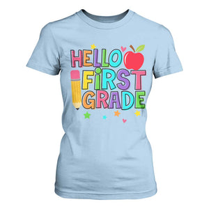 Hello First Grade Teacher T Shirt For Women Back To School 1st Grade Team TS10 Light Blue Print Your Wear