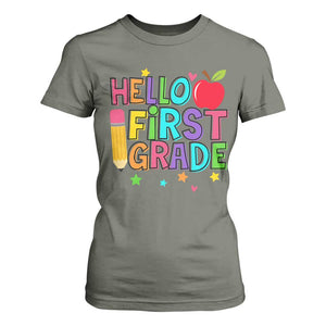 Hello First Grade Teacher T Shirt For Women Back To School 1st Grade Team TS10 Military Green Print Your Wear