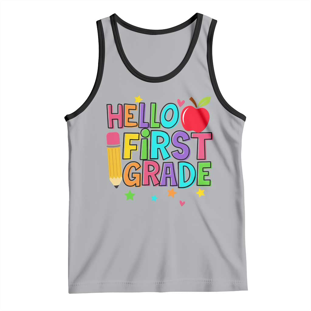 Hello First Grade Teacher Tank Top Back To School 1st Grade Team TS10 Athletic Heather Black Print Your Wear