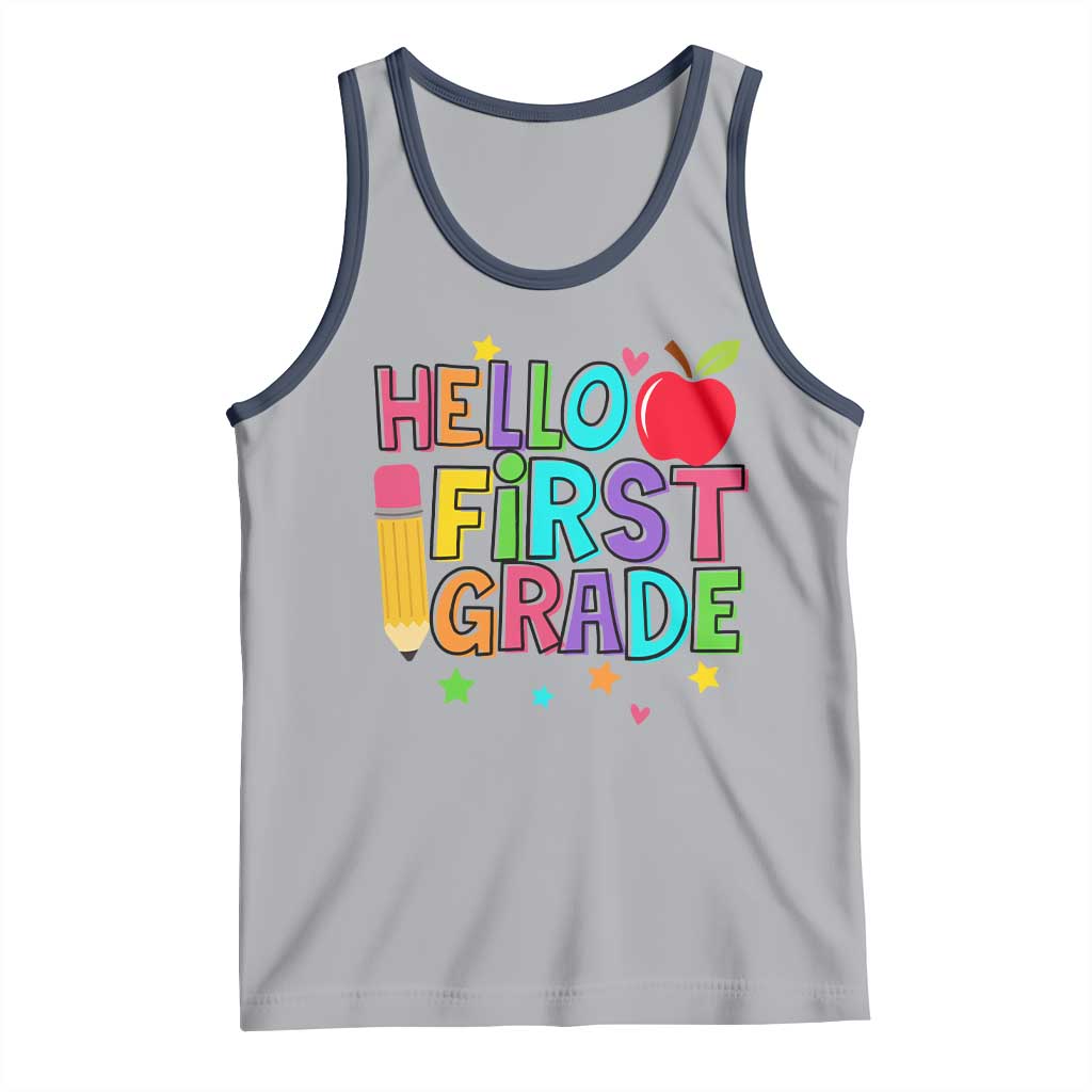 Hello First Grade Teacher Tank Top Back To School 1st Grade Team TS10 Athletic Heather Navy Print Your Wear