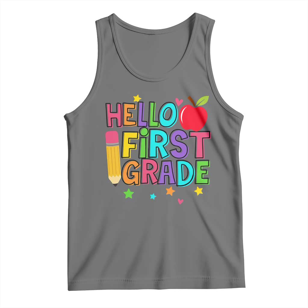 Hello First Grade Teacher Tank Top Back To School 1st Grade Team TS10 Black Heather Print Your Wear