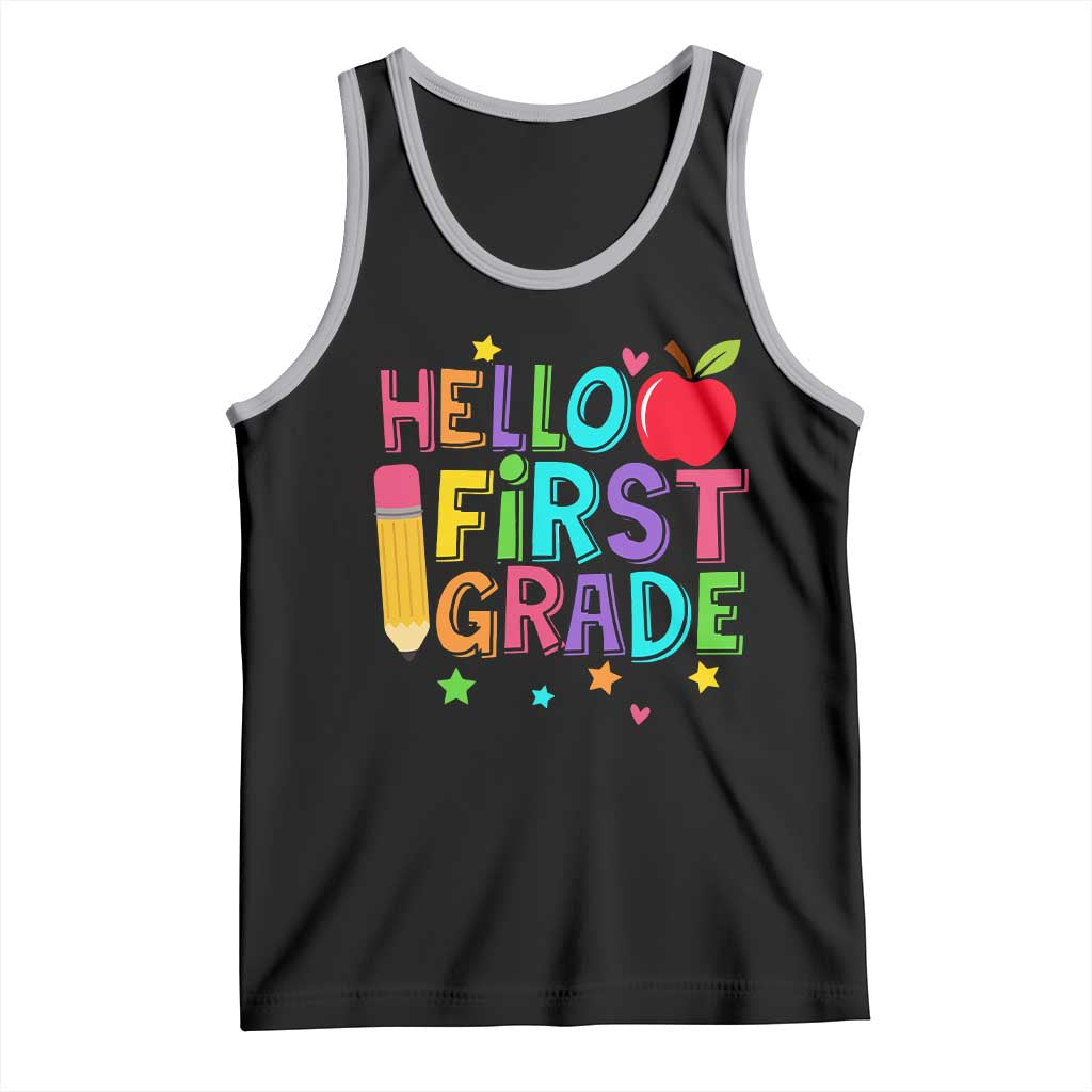 Hello First Grade Teacher Tank Top Back To School 1st Grade Team TS10 Black Athletic Heather Print Your Wear