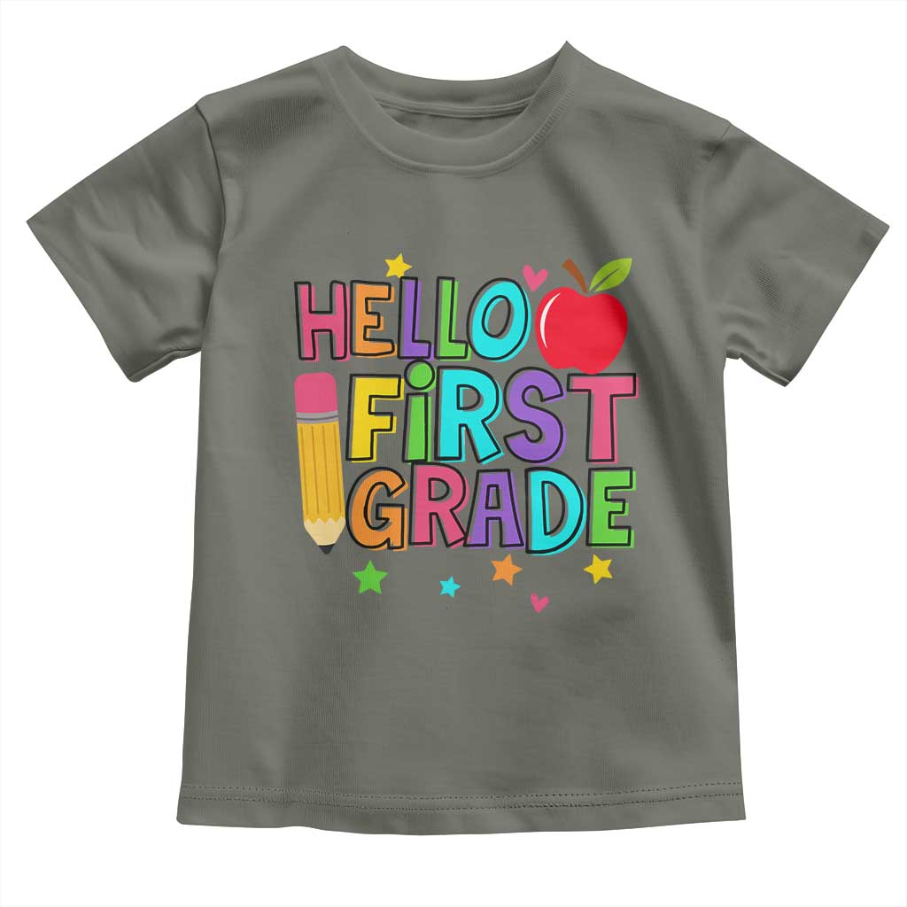 Hello First Grade Teacher Toddler T Shirt Back To School 1st Grade Team TS10 Military Green Print Your Wear
