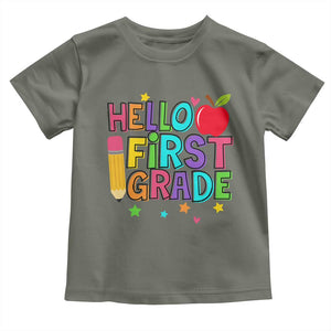 Hello First Grade Teacher Toddler T Shirt Back To School 1st Grade Team TS10 Military Green Print Your Wear