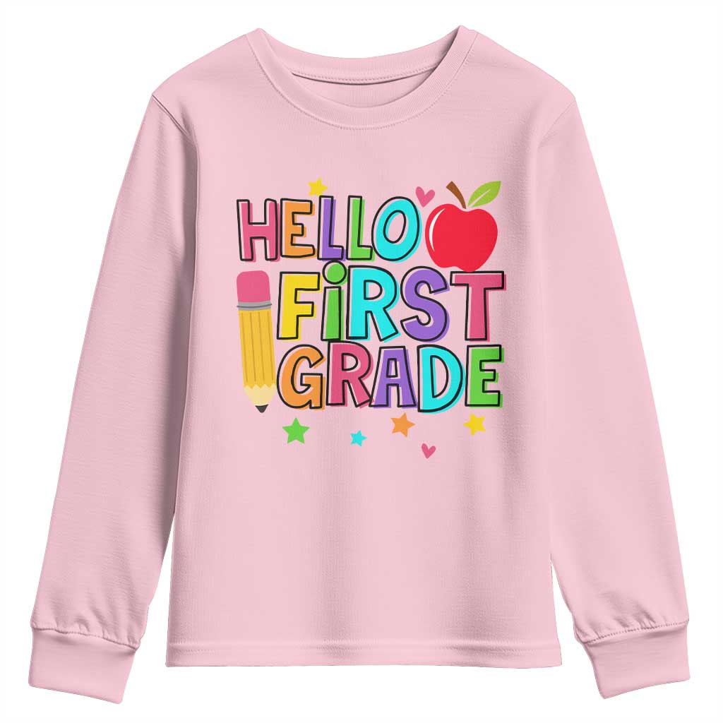 Hello First Grade Teacher Youth Sweatshirt Back To School 1st Grade Team TS10 Light Pink Print Your Wear