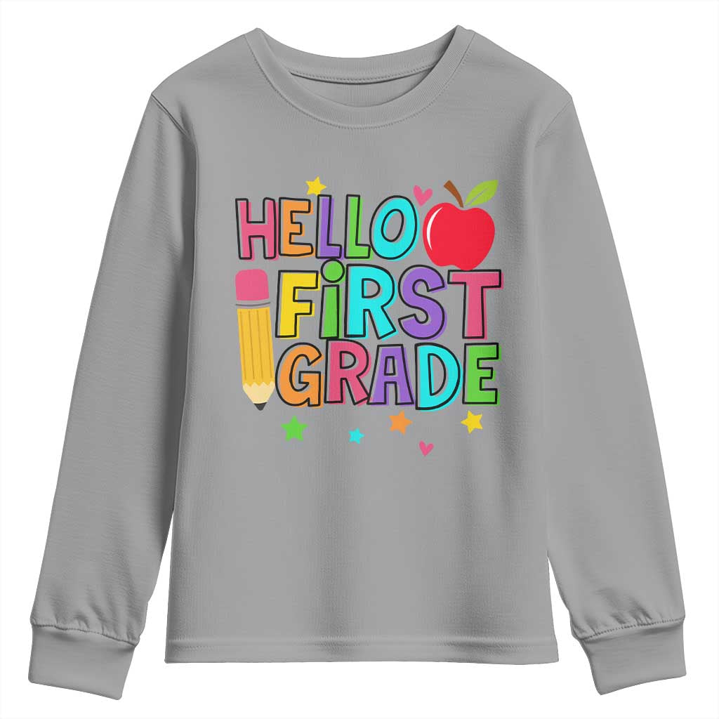 Hello First Grade Teacher Youth Sweatshirt Back To School 1st Grade Team TS10 Sport Gray Print Your Wear