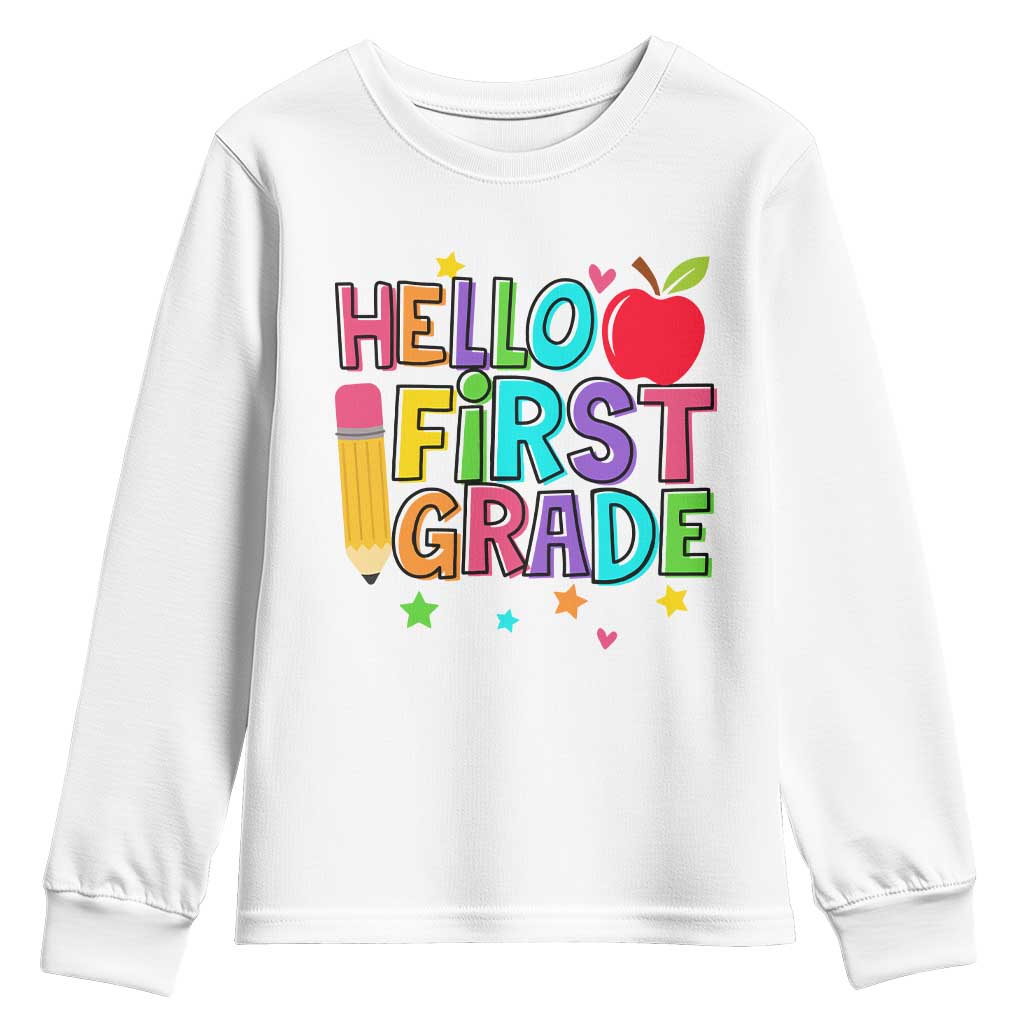 Hello First Grade Teacher Youth Sweatshirt Back To School 1st Grade Team TS10 White Print Your Wear
