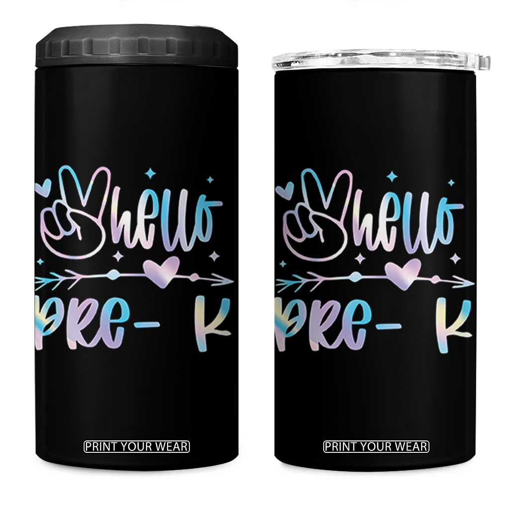 Hello Pre-k 4 in 1 Can Cooler Tumbler Back To School Cute Tie Dye TS10 One Size: 16 oz Black Print Your Wear