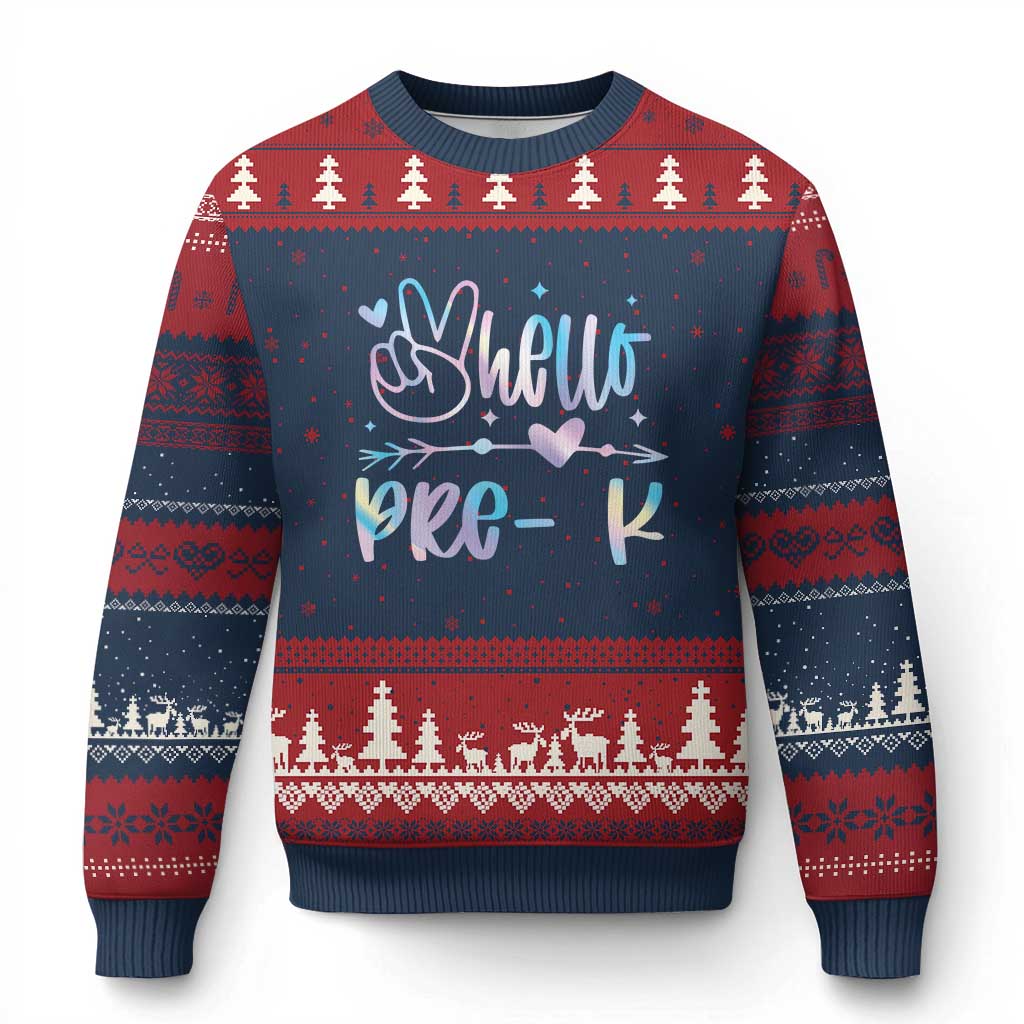 Hello Pre-k Ugly Christmas Sweater Back To School Cute Tie Dye TS10 Navy Red Print Your Wear