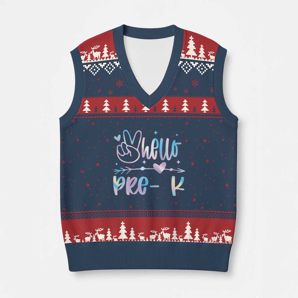 Hello Pre-k V-Neck Knit Sweater Vest Back To School Cute Tie Dye TS10 Navy Red Print Your Wear