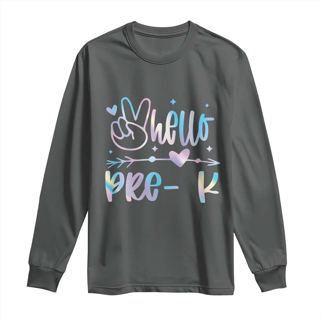 Hello Pre-k Long Sleeve Shirt Back To School Cute Tie Dye TS10 Dark Heather Print Your Wear