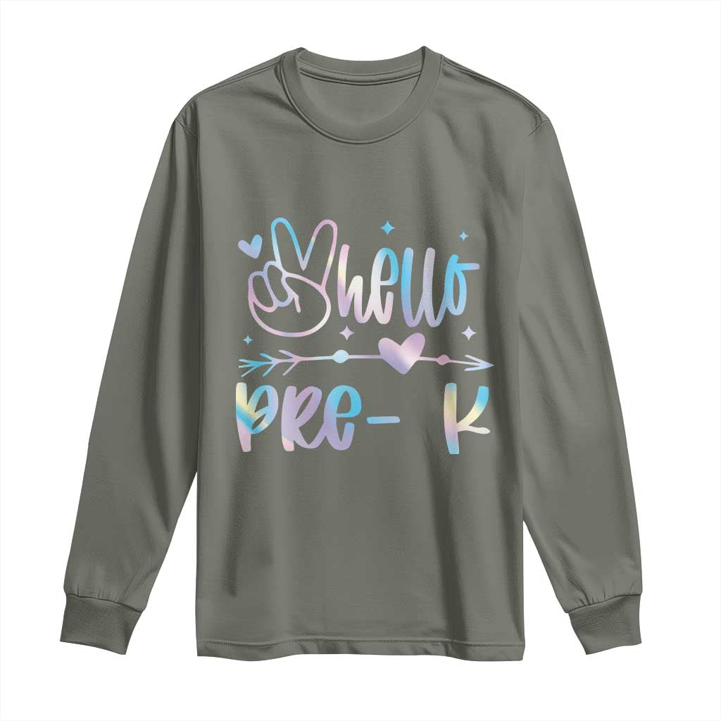 Hello Pre-k Long Sleeve Shirt Back To School Cute Tie Dye TS10 Military Green Print Your Wear