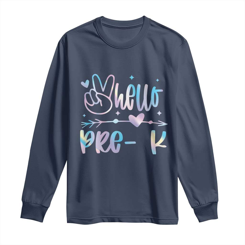 Hello Pre-k Long Sleeve Shirt Back To School Cute Tie Dye TS10 Navy Print Your Wear