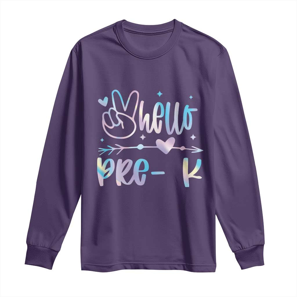 Hello Pre-k Long Sleeve Shirt Back To School Cute Tie Dye TS10 Purple Print Your Wear