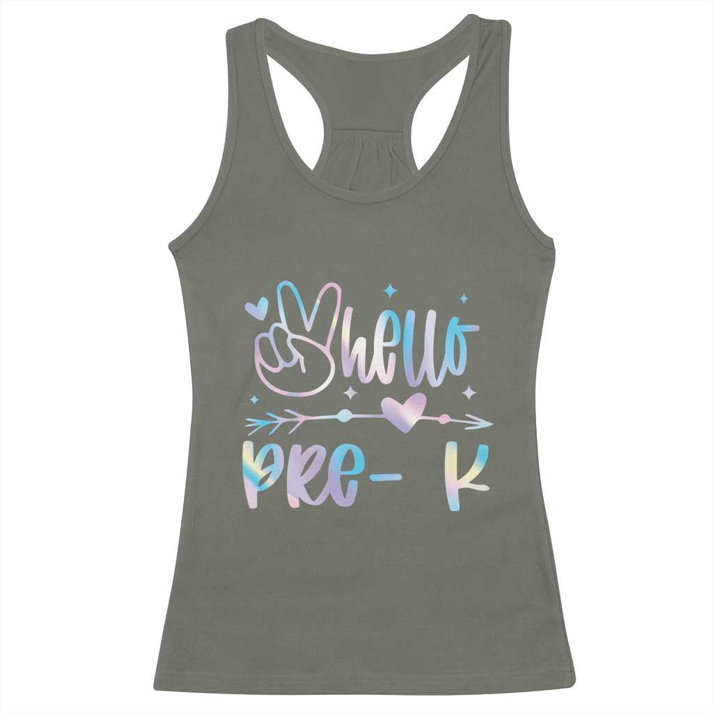 Hello Pre-k Racerback Tank Top Back To School Cute Tie Dye TS10 Military Green Print Your Wear