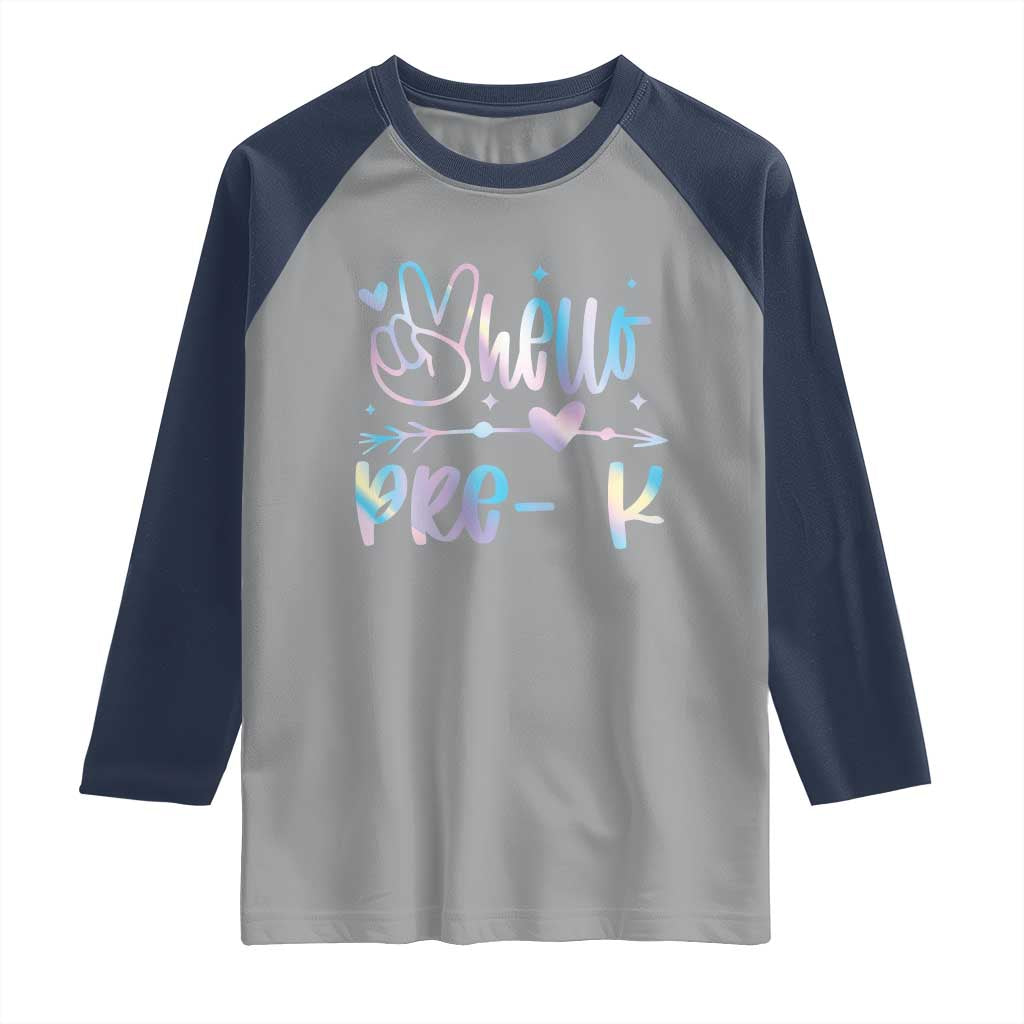 Hello Pre-k Raglan Shirt Back To School Cute Tie Dye TS10 Sport Gray Navy Print Your Wear