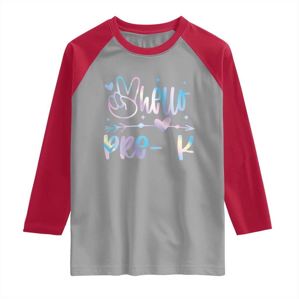 Hello Pre-k Raglan Shirt Back To School Cute Tie Dye TS10 Sport Gray Red Print Your Wear