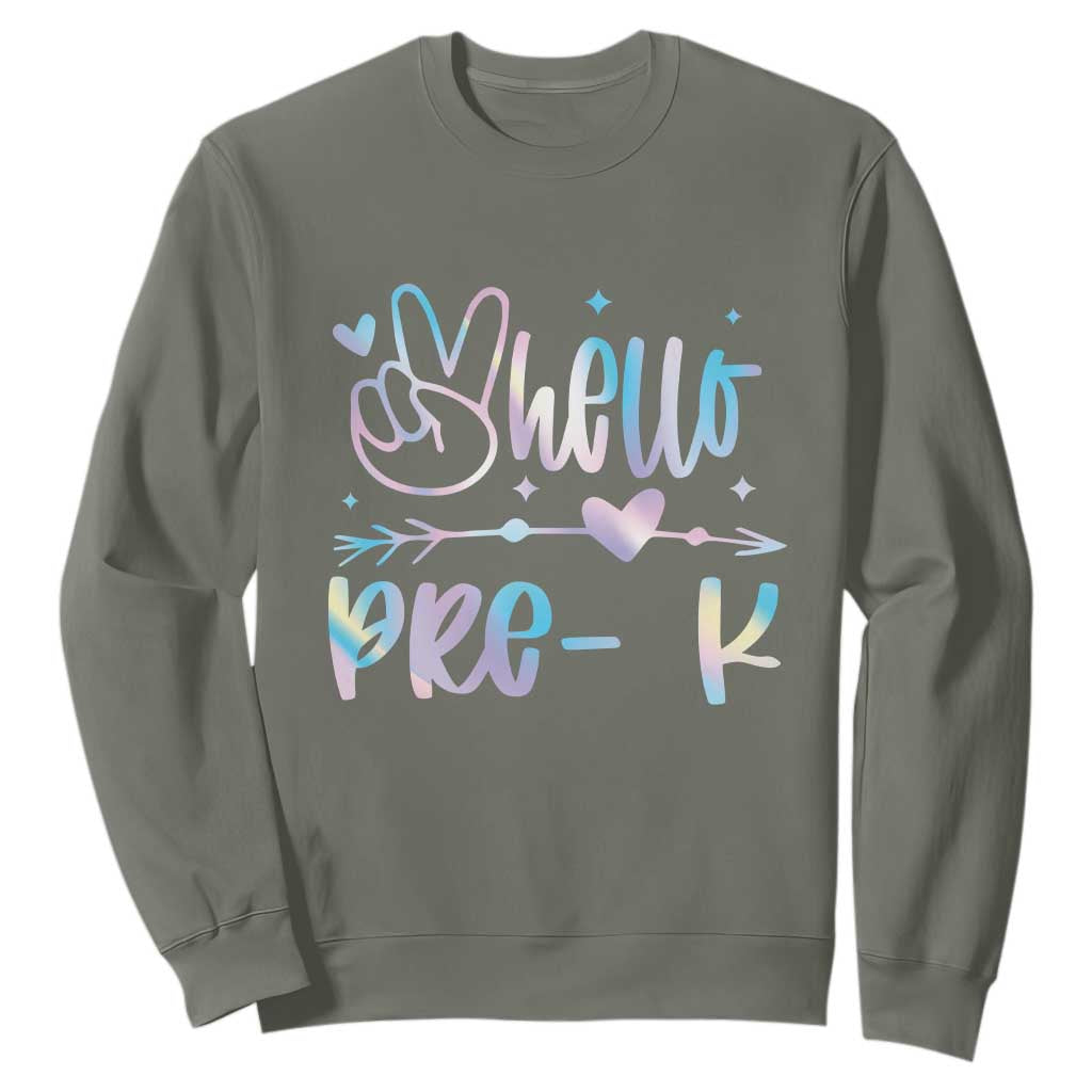 Hello Pre-k Sweatshirt Back To School Cute Tie Dye TS10 Military Green Print Your Wear