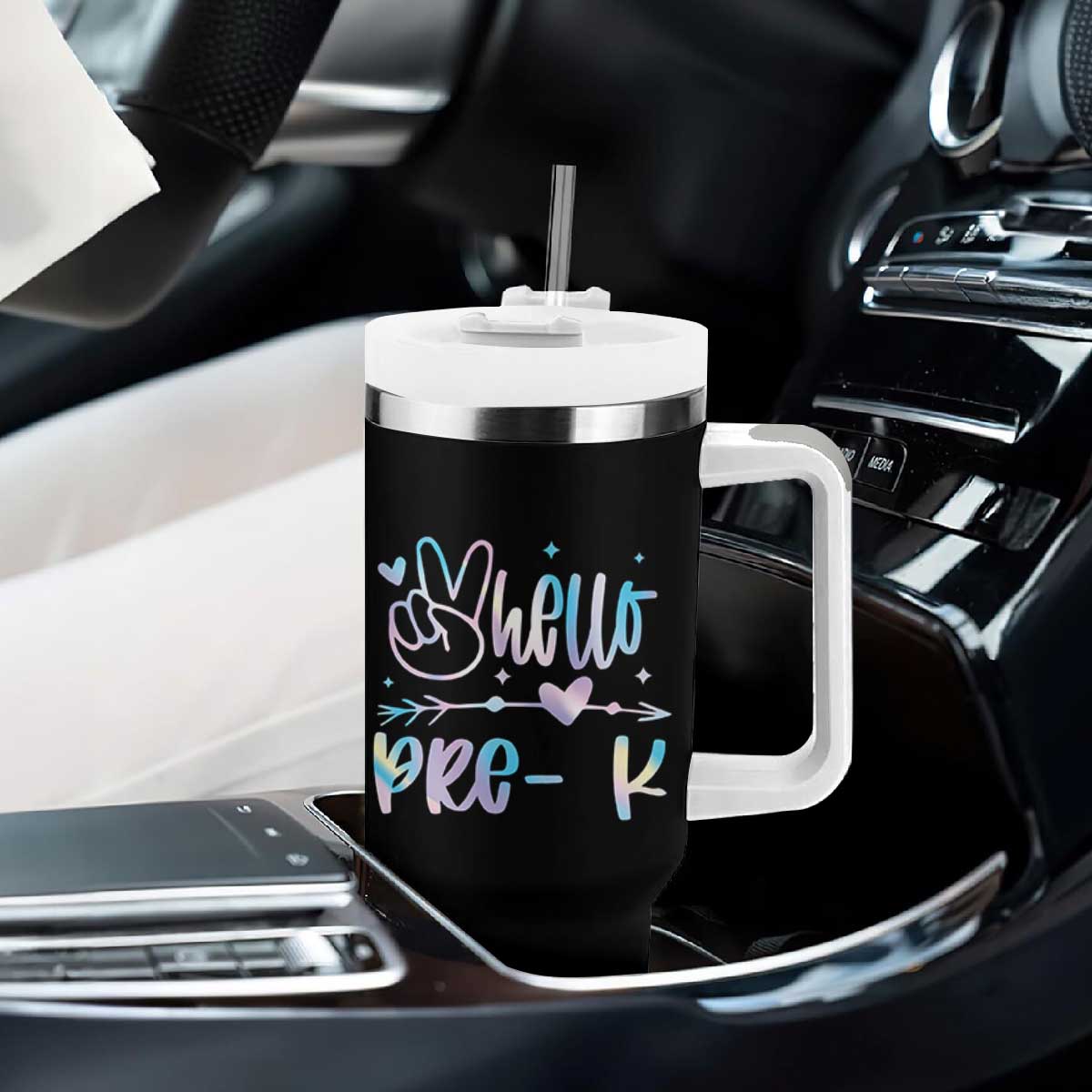 Hello Pre-k Tumbler With Handle Back To School Cute Tie Dye TS10 Print Your Wear
