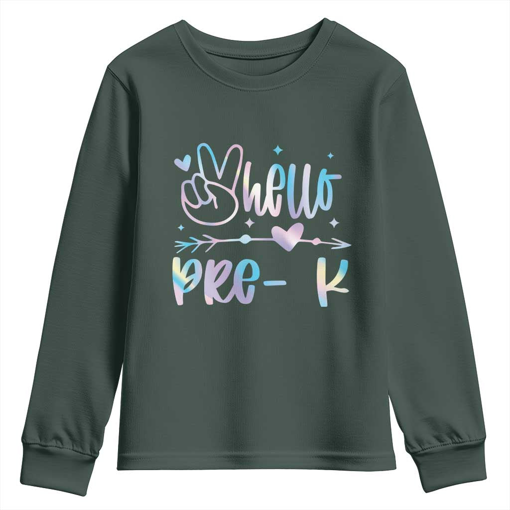 Hello Pre-k Youth Sweatshirt Back To School Cute Tie Dye TS10 Dark Forest Green Print Your Wear