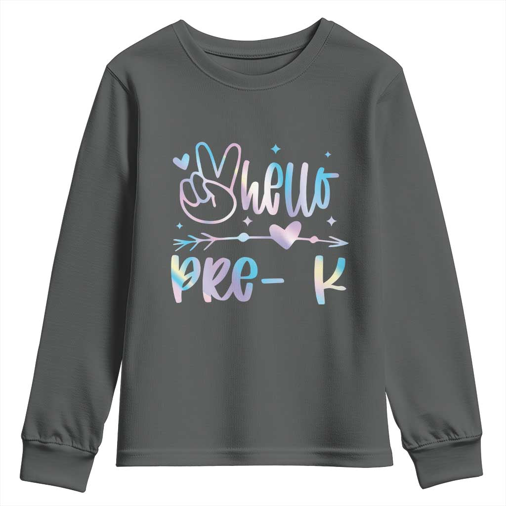 Hello Pre-k Youth Sweatshirt Back To School Cute Tie Dye TS10 Dark Heather Print Your Wear