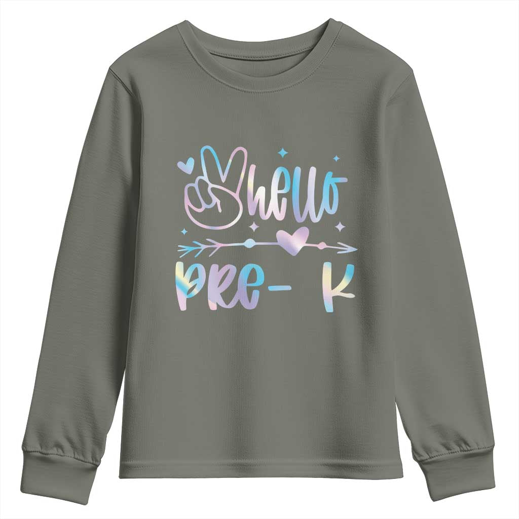 Hello Pre-k Youth Sweatshirt Back To School Cute Tie Dye TS10 Military Green Print Your Wear