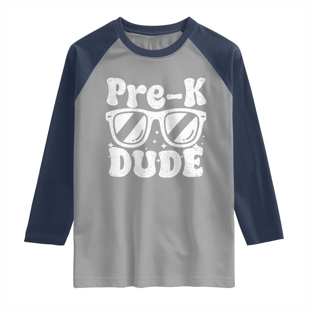 Pre-k Dude Raglan Shirt Funny Back to School First Day of Preschool TS10 Sport Gray Navy Print Your Wear