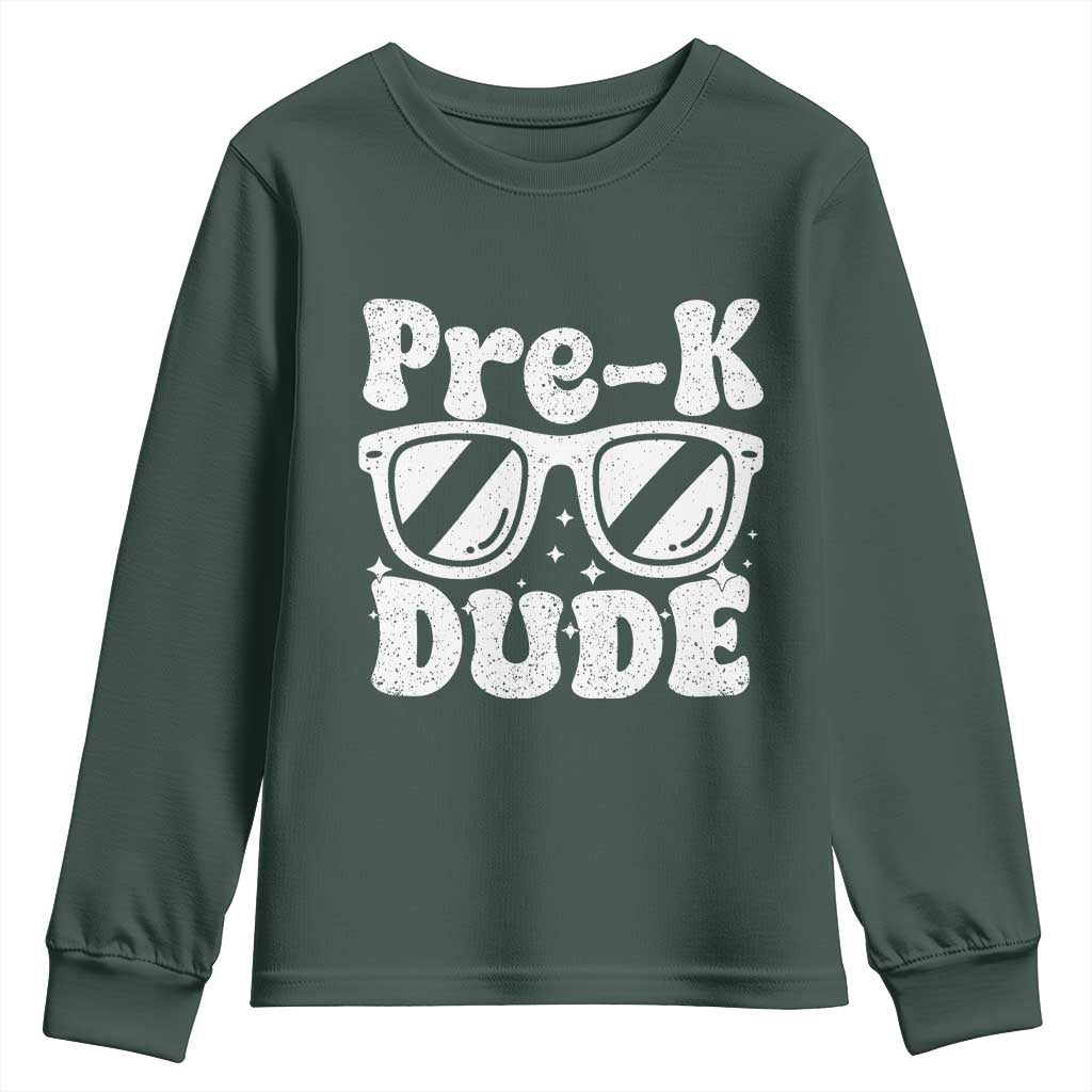 Pre-k Dude Youth Sweatshirt Funny Back to School First Day of Preschool TS10 Dark Forest Green Print Your Wear