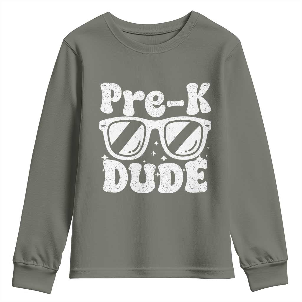 Pre-k Dude Youth Sweatshirt Funny Back to School First Day of Preschool TS10 Military Green Print Your Wear