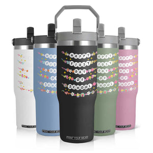 Happy First Day Of School Flip Straw Tumbler Teacher Kids Back To School Bracelets TS10 Print Your Wear