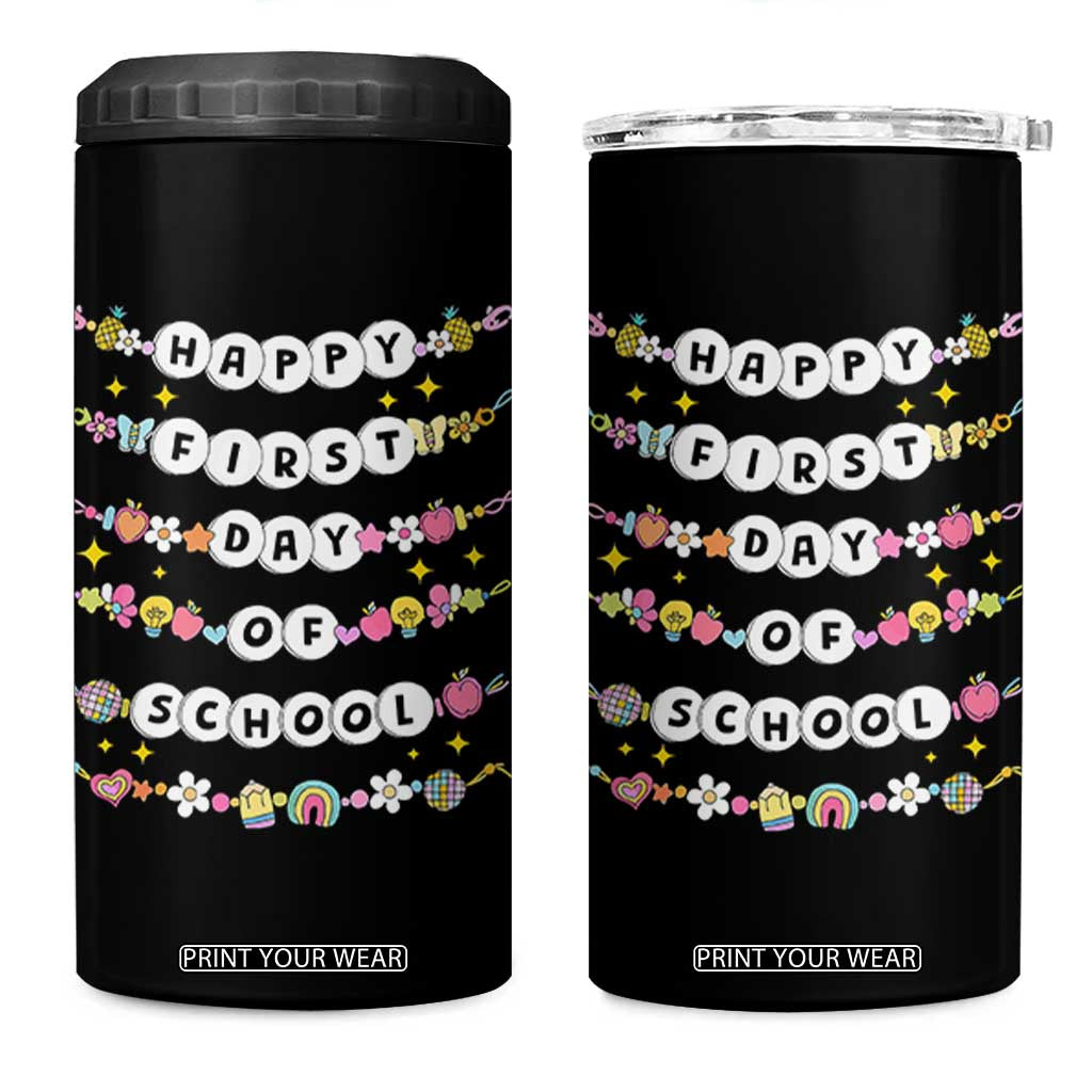 Happy First Day Of School 4 in 1 Can Cooler Tumbler Teacher Kids Back To School Bracelets TS10 One Size: 16 oz Black Print Your Wear